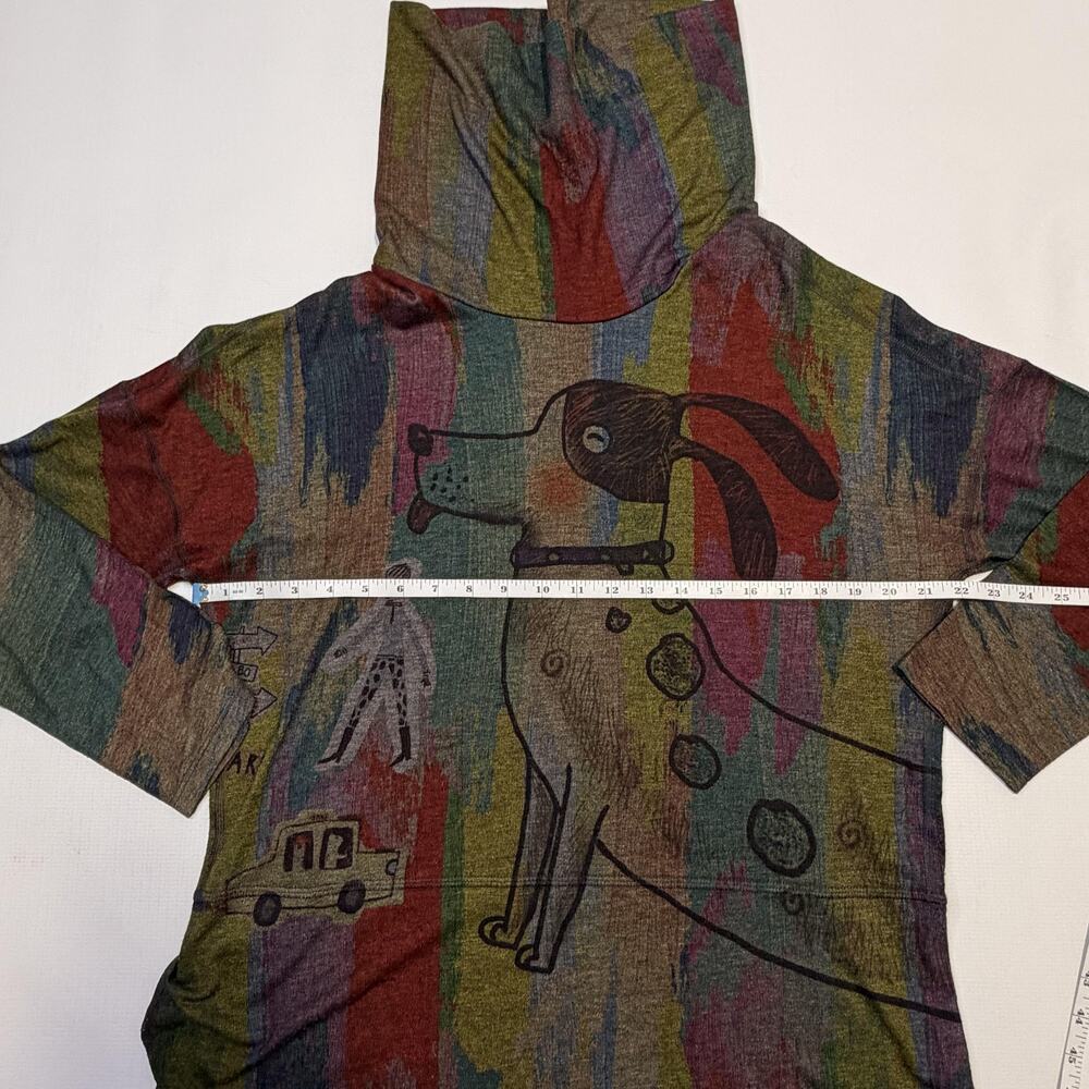 Inoah Shirt Womens Large Multicolor Dog Art Cowl Neck Long Sleeve Tunic Top - Picture 6 of 9
